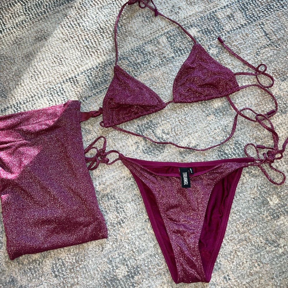 Brand new worn once Triangl swim set. Burgundy